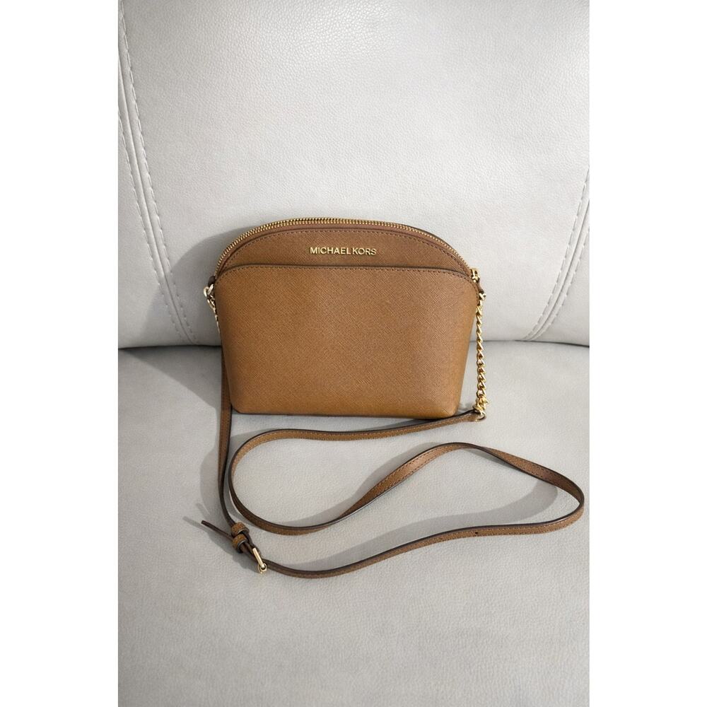 Michael Kors Brown Leather Crossbody Bag Gold Chain Strap-2019
